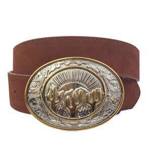 Genuine Suede Belt with Western Theme Cactus Buckle